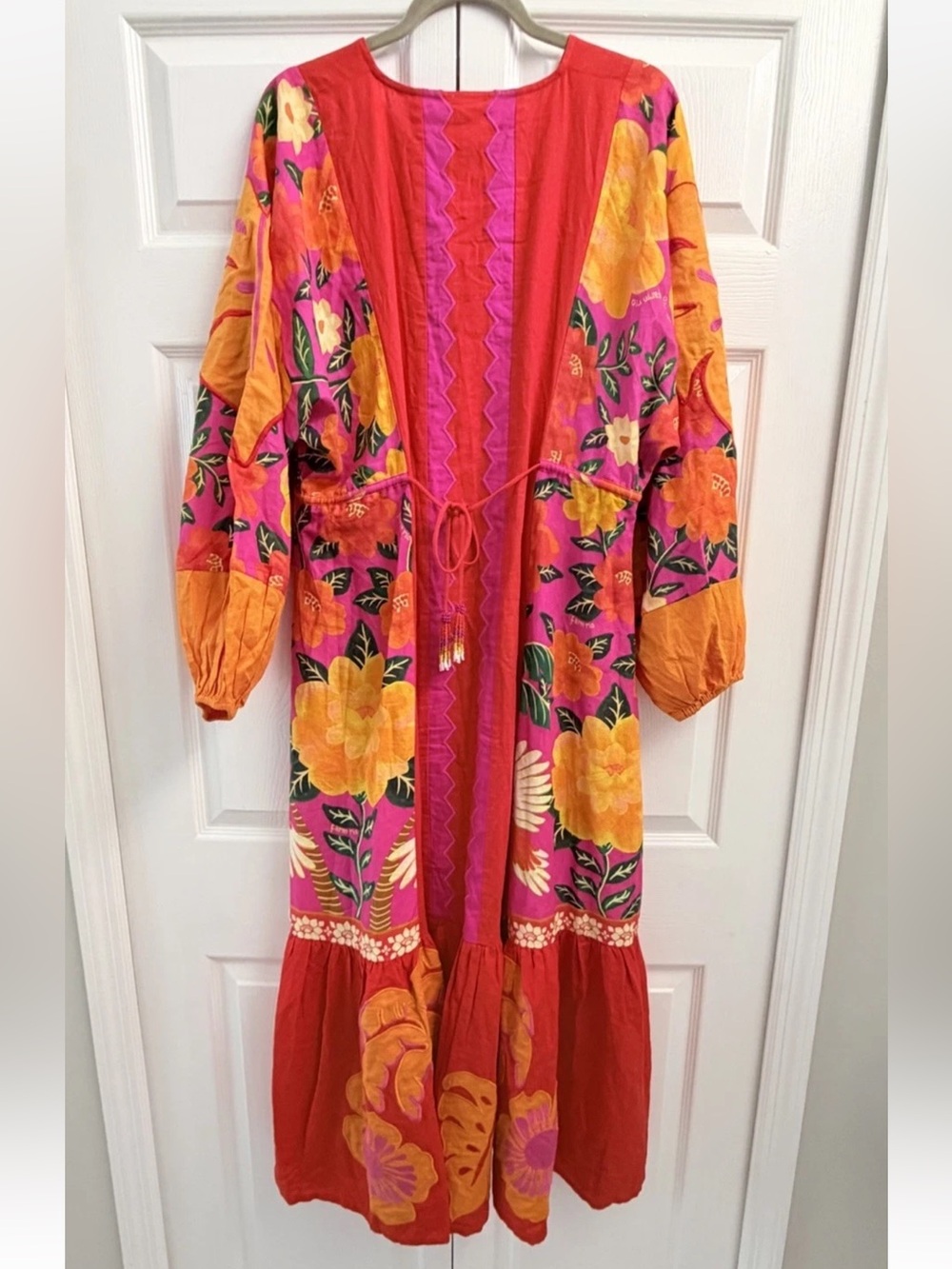 Farm Rio Embroidered Sunset Patchwork Maxi Dress Medium Tropical Parrots - Picture 5 of 7